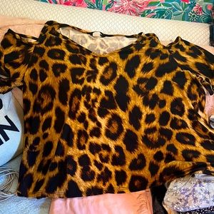 Cheetah Print Cold Shoulder Shirt